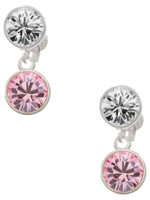 10mm Light Pink Crystal Drop - Crystal Clip on Earrings: Color Choice - Red, Green, Blue, Purple, Pink, Clear, Black