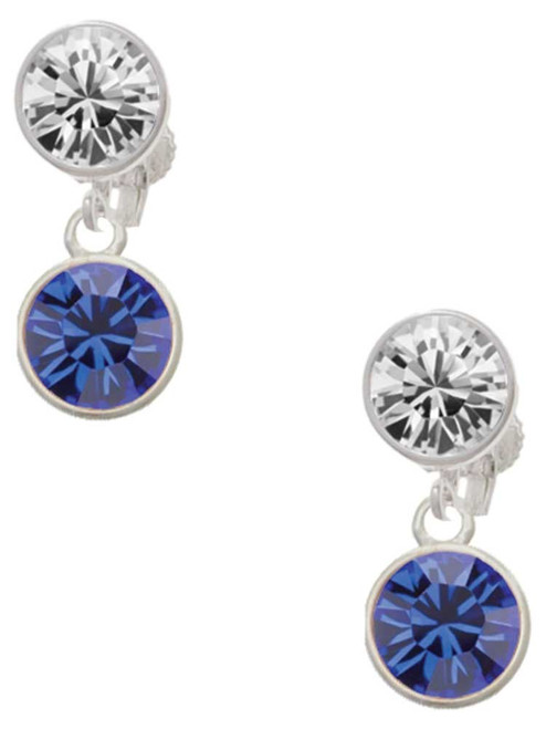 10mm Blue Crystal Drop - Crystal Clip on Earrings: Color Choice - Red, Green, Blue, Purple, Pink, Clear, Black