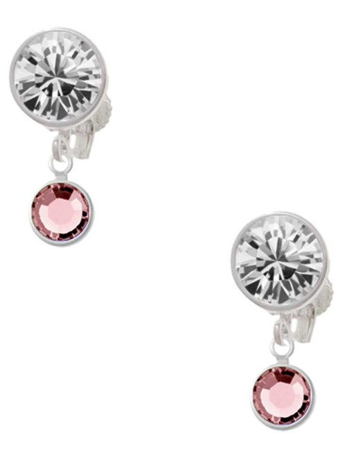 Crystal Light Pink Channel Drop - Crystal Clip on Earrings: Color Choice - Red, Green, Blue, Purple, Pink, Clear, Black