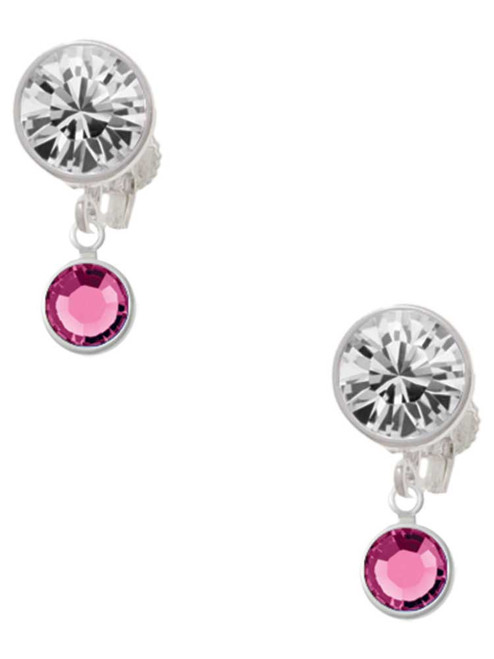 Crystal Hot Pink Channel Drop - Crystal Clip on Earrings: Color Choice - Red, Green, Blue, Purple, Pink, Clear, Black