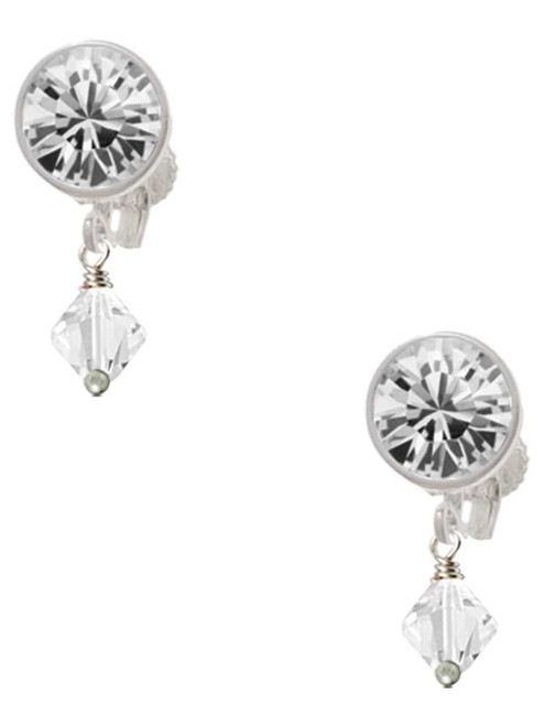 April - Clear Crystal Bicone - Crystal Clip on Earrings: Color Choice - Red, Green, Blue, Purple, Pink, Clear, Black