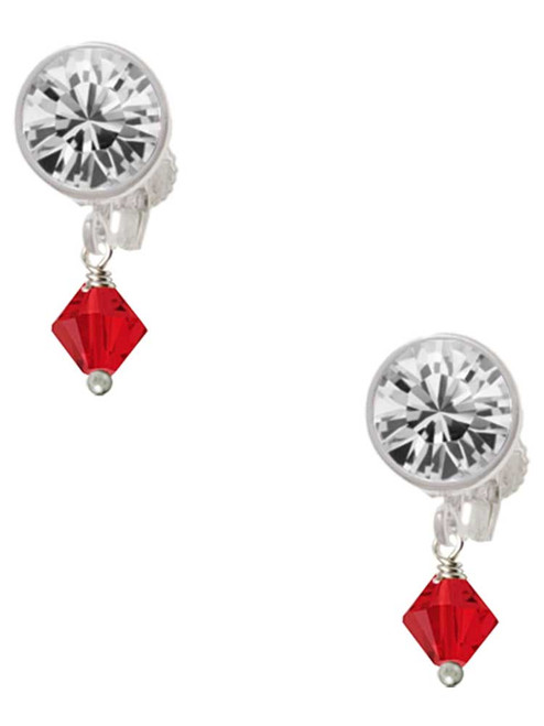 July - Red Crystal Bicone - Crystal Clip on Earrings: Color Choice - Red, Green, Blue, Purple, Pink, Clear, Black