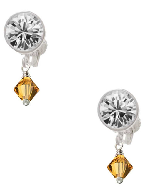 November - Yellow Crystal Bicone - Crystal Clip on Earrings: Color Choice - Red, Green, Blue, Purple, Pink, Clear, Black
