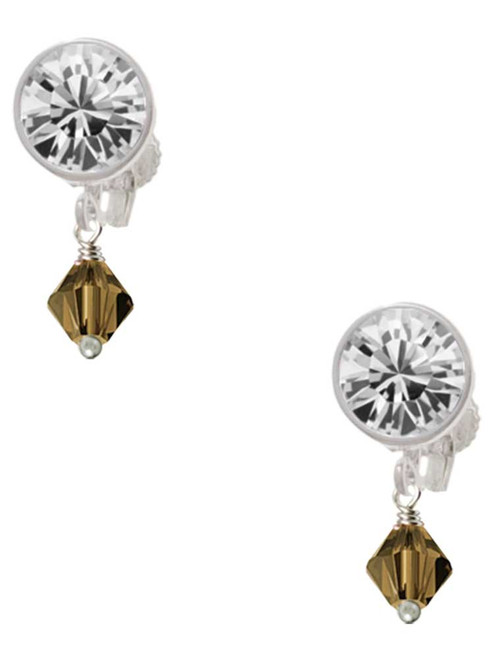 Brown Crystal Bicone - Crystal Clip on Earrings: Color Choice - Red, Green, Blue, Purple, Pink, Clear, Black