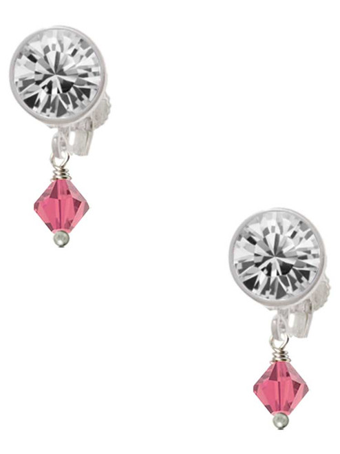 Indian Pink Crystal Bicone - Crystal Clip on Earrings: Color Choice - Red, Green, Blue, Purple, Pink, Clear, Black