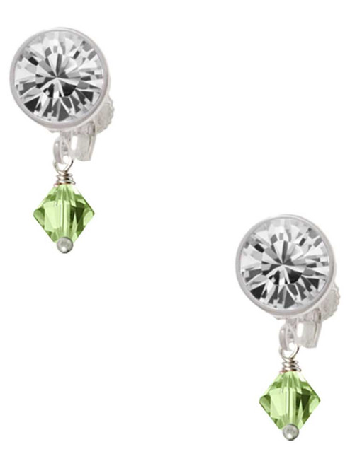 August - Lime Green Crystal Bicone - Crystal Clip on Earrings: Color Choice - Red, Green, Blue, Purple, Pink, Clear, Black