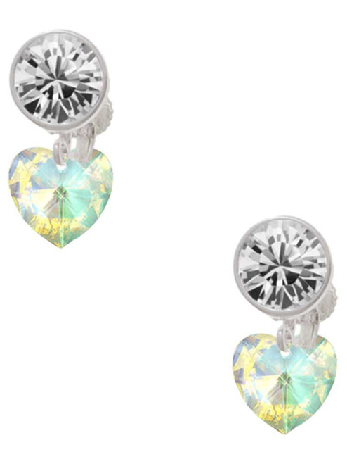 10mm Clear AB Crystal Heart - Crystal Clip on Earrings: Color Choice - Red, Green, Blue, Purple, Pink, Clear, Black
