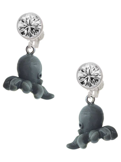 Resin Octopus - Crystal Clip on Earrings: Color Choice - Red, Green, Blue, Purple, Pink, Clear, Black