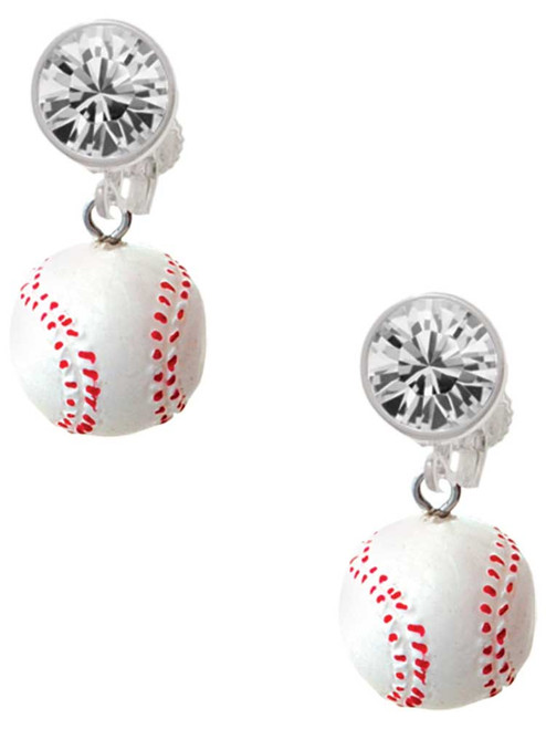 Resin 1/2" Baseball - Crystal Clip on Earrings: Color Choice - Red, Green, Blue, Purple, Pink, Clear, Black