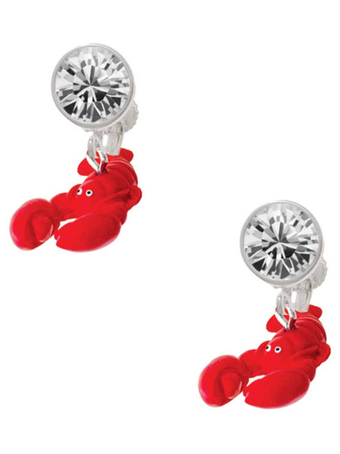 Resin Curved Red Lobster - Crystal Clip on Earrings: Color Choice - Red, Green, Blue, Purple, Pink, Clear, Black