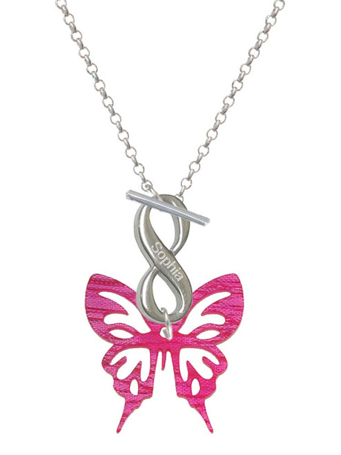 Acrylic Medium Cut Out Butterfly Magenta - Custom Engraved Infinity Toggle Necklace: Personalized Jewelry Gift - Names, Initials, Dates, Bible Verses