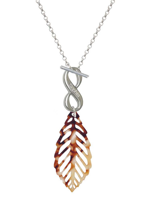 Acrylic Large Leaf Mixed Brown and Yellow - Custom Engraved Infinity Toggle Necklace: Personalized Jewelry Gift - Names, Initials, Dates, Bible Verses