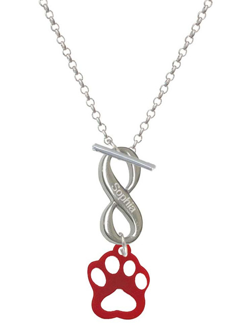 Acrylic Small Paw Maroon - Custom Engraved Infinity Toggle Necklace: Personalized Jewelry Gift - Names, Initials, Dates, Bible Verses