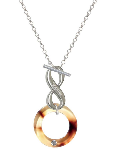 Acrylic 7/8" Ring with 4mm Crystal Mixed Brown and Yellow - Custom Engraved Infinity Toggle Necklace: Personalized Jewelry Gift - Names, Initials, Dates, Bible Verses