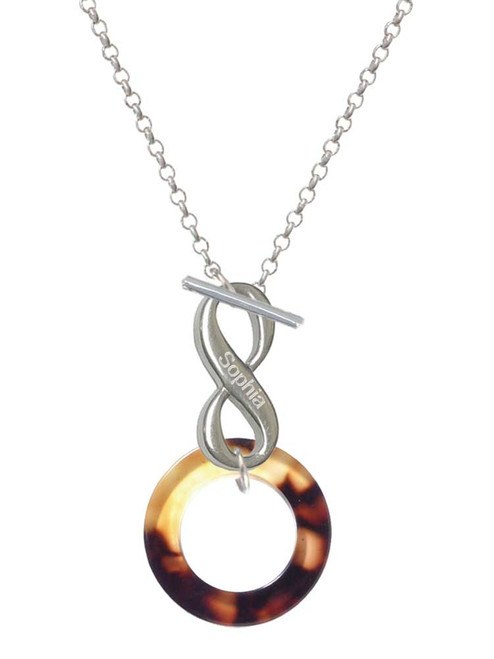 Acrylic 7/8" Ring Mixed Brown and Yellow - Custom Engraved Infinity Toggle Necklace: Personalized Jewelry Gift - Names, Initials, Dates, Bible Verses