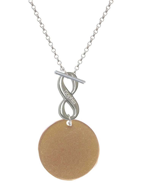 Acrylic 1 1/8" Disc Gold-tone - Custom Engraved Infinity Toggle Necklace: Personalized Jewelry Gift - Names, Initials, Dates, Bible Verses