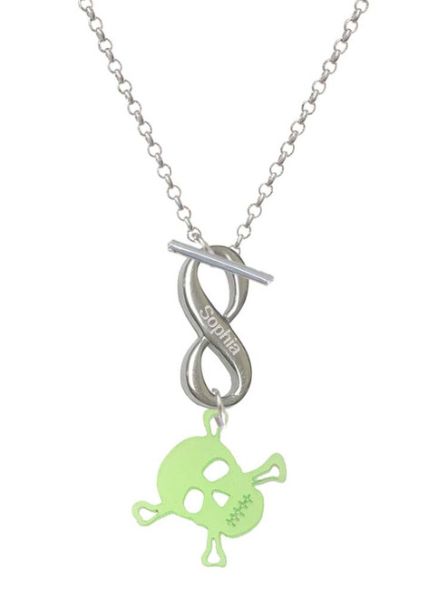 Acrylic Small Lime Green Skull - Custom Engraved Infinity Toggle Necklace: Personalized Jewelry Gift - Names, Initials, Dates, Bible Verses