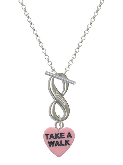 Acrylic Pink "Puppy Love / Take a Walk" Heart - Custom Engraved Infinity Toggle Necklace: Personalized Jewelry Gift - Names, Initials, Dates, Bible Verses