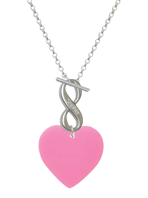 Acrylic 1" Hot Pink Heart - Custom Engraved Infinity Toggle Necklace: Personalized Jewelry Gift - Names, Initials, Dates, Bible Verses