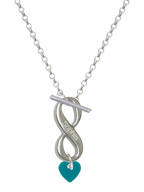 Acrylic 5/16" Teal Heart - Custom Engraved Infinity Toggle Necklace: Personalized Jewelry Gift - Names, Initials, Dates, Bible Verses