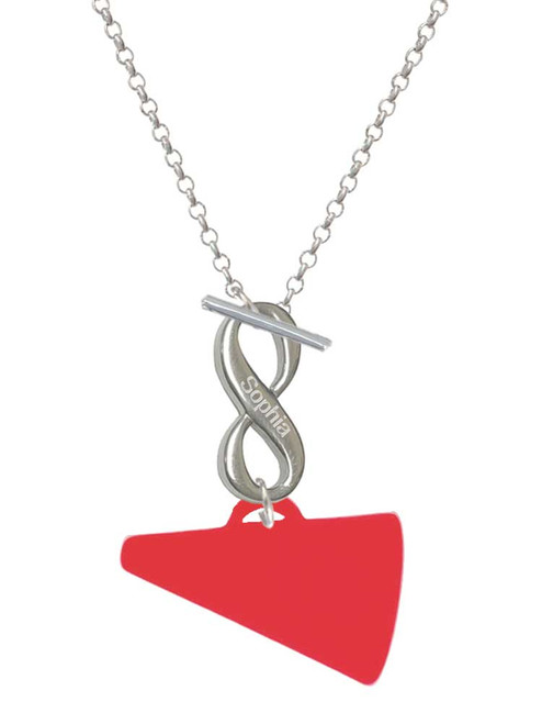 Acrylic Large Red Megaphone - Custom Engraved Infinity Toggle Necklace: Personalized Jewelry Gift - Names, Initials, Dates, Bible Verses