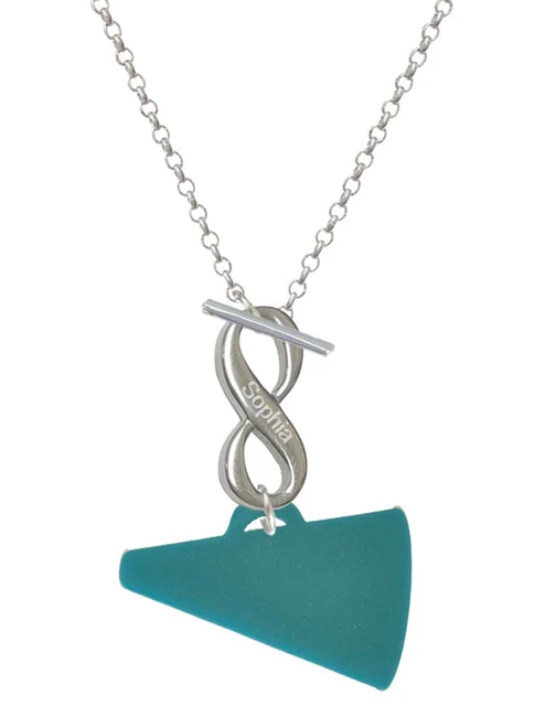 Acrylic Large Teal Megaphone - Custom Engraved Infinity Toggle Necklace: Personalized Jewelry Gift - Names, Initials, Dates, Bible Verses