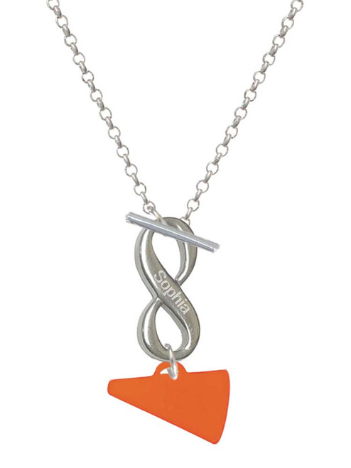 Acrylic Orange Megaphone - Custom Engraved Infinity Toggle Necklace: Personalized Jewelry Gift - Names, Initials, Dates, Bible Verses