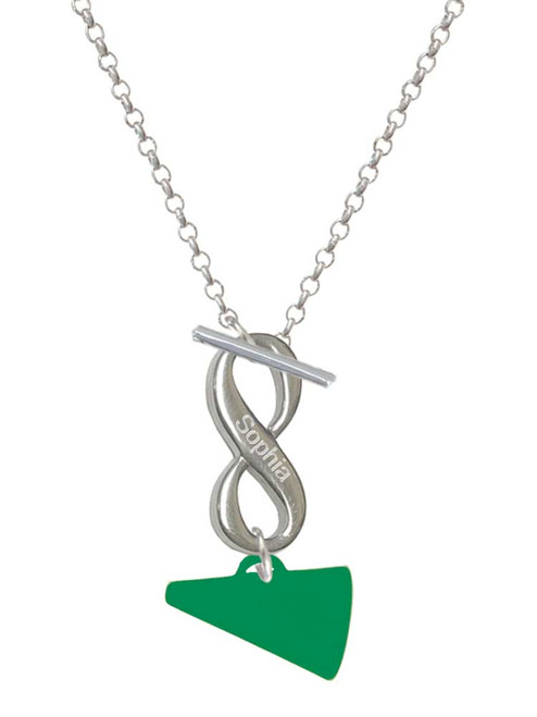 Acrylic Green Megaphone - Custom Engraved Infinity Toggle Necklace: Personalized Jewelry Gift - Names, Initials, Dates, Bible Verses