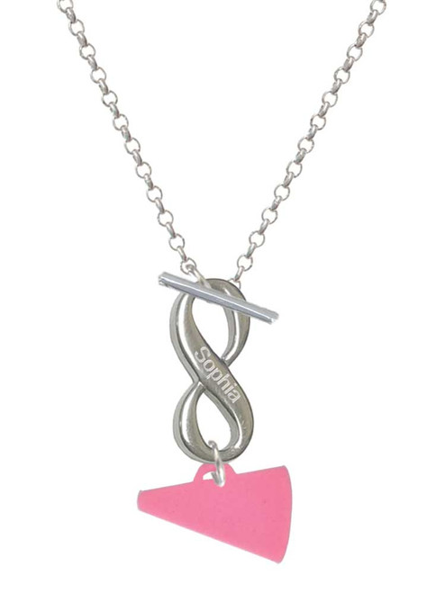 Acrylic Hot Pink Megaphone - Custom Engraved Infinity Toggle Necklace: Personalized Jewelry Gift - Names, Initials, Dates, Bible Verses