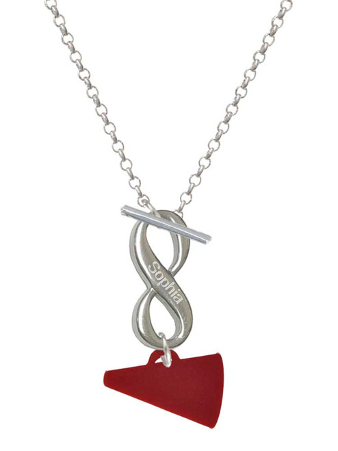 Acrylic Maroon Megaphone - Custom Engraved Infinity Toggle Necklace: Personalized Jewelry Gift - Names, Initials, Dates, Bible Verses
