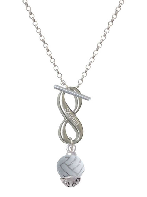 Silver Plated 3-D Enamel Volleyball Spinner - Custom Engraved Infinity Toggle Necklace: Personalized Jewelry Gift - Names, Initials, Dates, Bible Verses