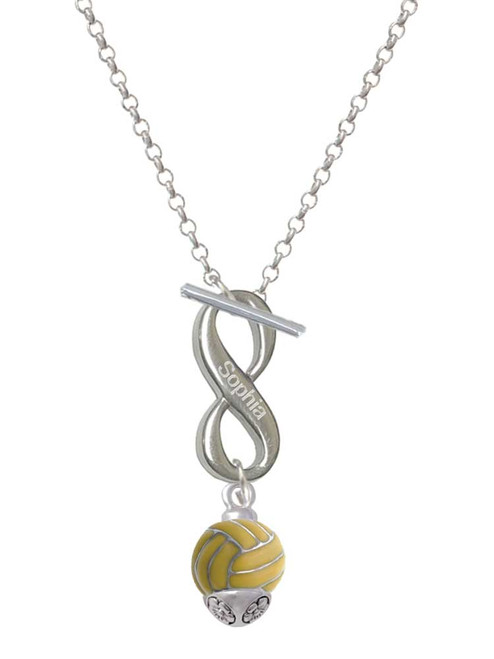 Silver Plated 3-D Enamel Waterpolo ball Spinner - Custom Engraved Infinity Toggle Necklace: Personalized Jewelry Gift - Names, Initials, Dates, Bible Verses