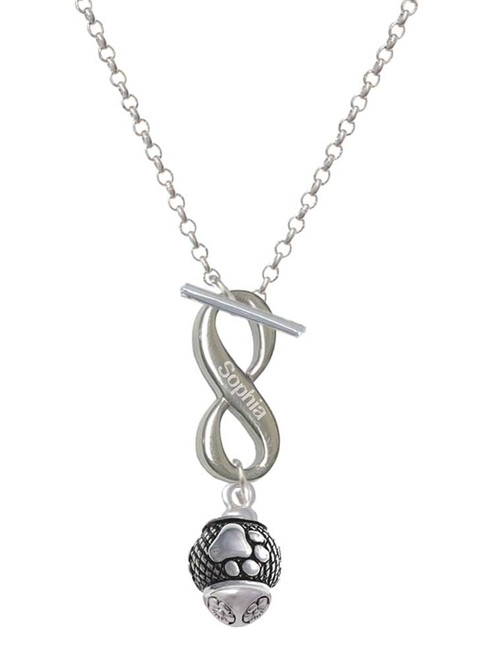 Silver Plated Paw on Hatched Background Spinners - Custom Engraved Infinity Toggle Necklace: Personalized Jewelry Gift - Names, Initials, Dates, Bible Verses