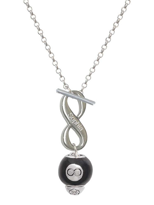 Silver Plated Black 8 Ball Spinner - Custom Engraved Infinity Toggle Necklace: Personalized Jewelry Gift - Names, Initials, Dates, Bible Verses