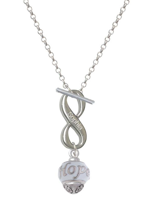 Silver Plated Hope on White Spinners - Custom Engraved Infinity Toggle Necklace: Personalized Jewelry Gift - Names, Initials, Dates, Bible Verses