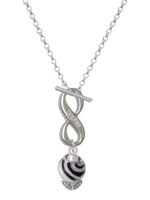Silver Plated Wide Zebra Print Spinners - Custom Engraved Infinity Toggle Necklace: Personalized Jewelry Gift - Names, Initials, Dates, Bible Verses