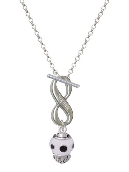 Silver Plated Black Dots on White Spinner - Custom Engraved Infinity Toggle Necklace: Personalized Jewelry Gift - Names, Initials, Dates, Bible Verses