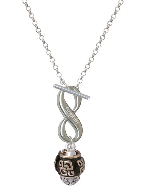 Silver Plated Chinese Pattern on Black Spinner - Custom Engraved Infinity Toggle Necklace: Personalized Jewelry Gift - Names, Initials, Dates, Bible Verses