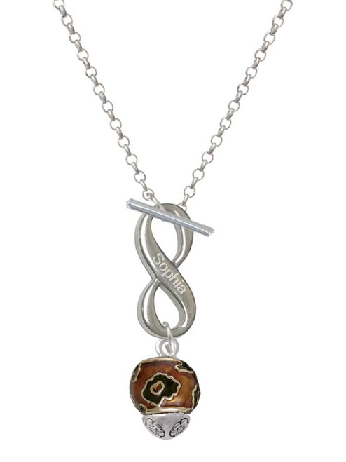 Gold-tone Wide Translucent Brown Cheetah Print Spinner - Custom Engraved Infinity Toggle Necklace: Personalized Jewelry Gift - Names, Initials, Dates, Bible Verses