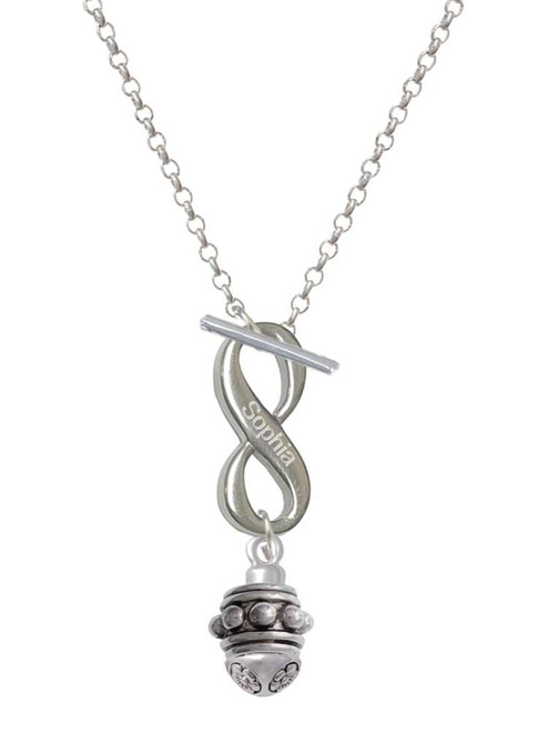 Silver Plated Large Bullets Spacer Spinner - Custom Engraved Infinity Toggle Necklace: Personalized Jewelry Gift - Names, Initials, Dates, Bible Verses