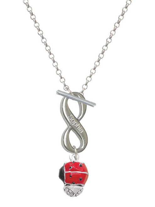 Red Ladybug Spinner - Custom Engraved Infinity Toggle Necklace: Personalized Jewelry Gift - Names, Initials, Dates, Bible Verses