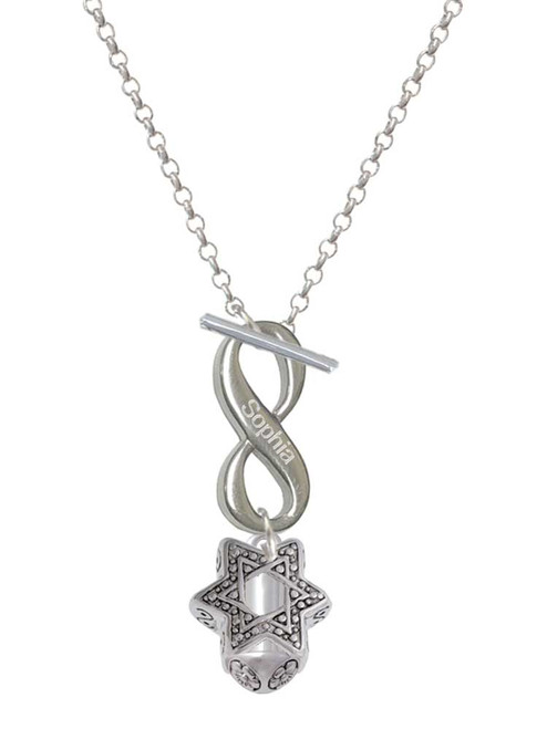 Silver Plated Star of David Spinner - Custom Engraved Infinity Toggle Necklace: Personalized Jewelry Gift - Names, Initials, Dates, Bible Verses