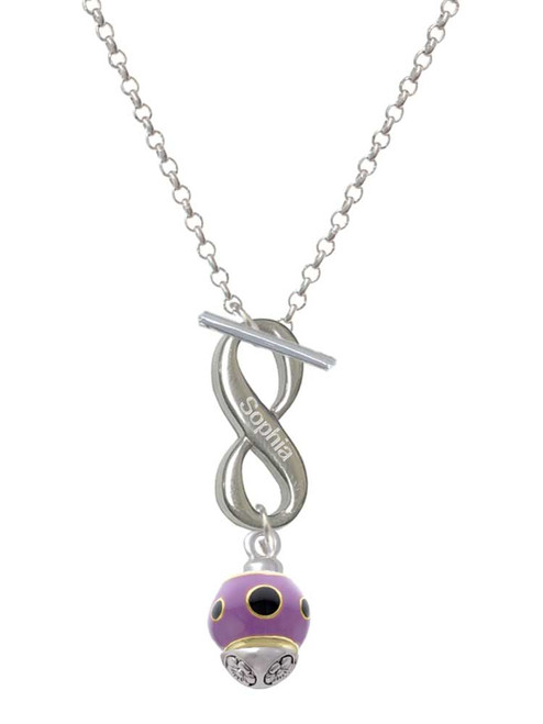 Gold-tone Wide Black Dots on Purple Spinner - Custom Engraved Infinity Toggle Necklace: Personalized Jewelry Gift - Names, Initials, Dates, Bible Verses
