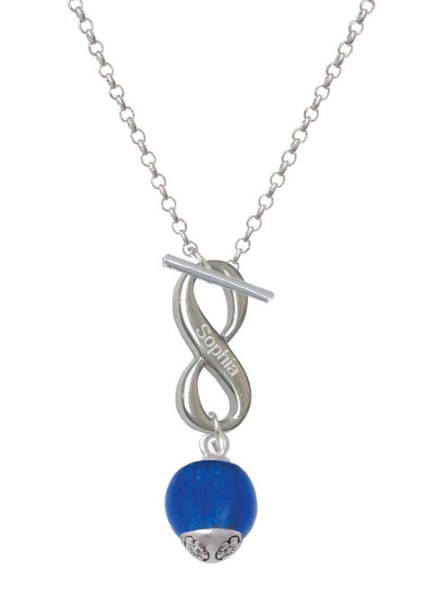 12mm Glass Capri Blue Roller Spinner - Custom Engraved Infinity Toggle Necklace: Personalized Jewelry Gift - Names, Initials, Dates, Bible Verses