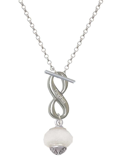 Opaque White Faceted Glass Spinner - Custom Engraved Infinity Toggle Necklace: Personalized Jewelry Gift - Names, Initials, Dates, Bible Verses