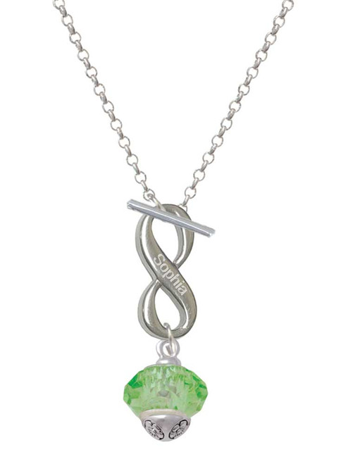 Lime Green Faceted Glass Spinner - Custom Engraved Infinity Toggle Necklace: Personalized Jewelry Gift - Names, Initials, Dates, Bible Verses