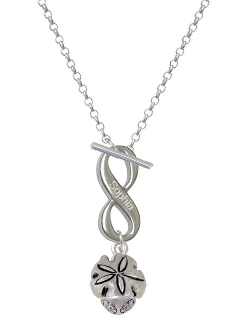 Silver Plated Sand Dollar Spinner - Custom Engraved Infinity Toggle Necklace: Personalized Jewelry Gift - Names, Initials, Dates, Bible Verses