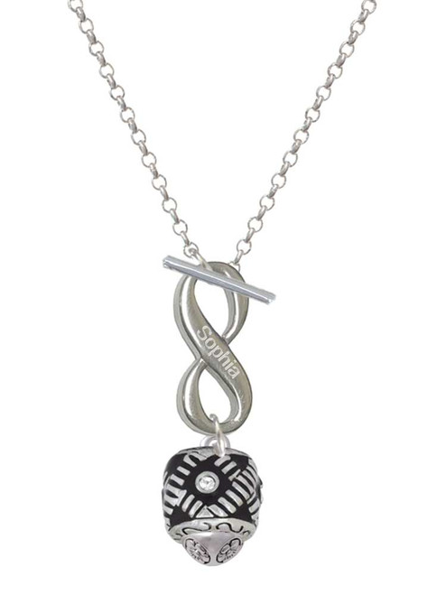 Silver Plated Diagonal Banded Barrel with Clear Crystals Spinner - Custom Engraved Infinity Toggle Necklace: Personalized Jewelry Gift - Names, Initials, Dates, Bible Verses