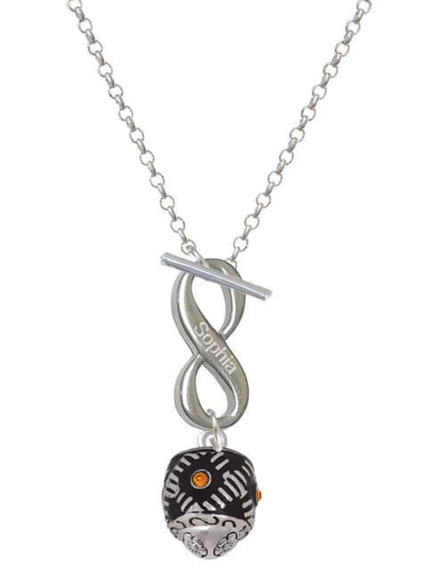 Silver Plated Diagonal Banded Barrel with Yellow Crystals Spinner - Custom Engraved Infinity Toggle Necklace: Personalized Jewelry Gift - Names, Initials, Dates, Bible Verses