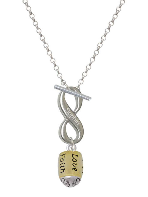 Gold-tone Love, Faith, Pray, Peace, Joy, Hope Spinner - Custom Engraved Infinity Toggle Necklace: Personalized Jewelry Gift - Names, Initials, Dates, Bible Verses